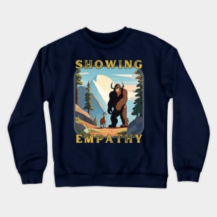 Bigfoot Wearing Horns to Empathize With His Goat Friend. Crewneck Sweatshirt